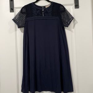 Short sleeve blue shift dress